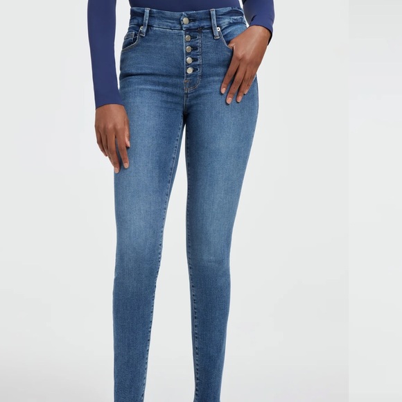 Like New Good American “Good Waist” Button Fly High Waisted Jeans - Size 0/25 - Picture 12 of 16